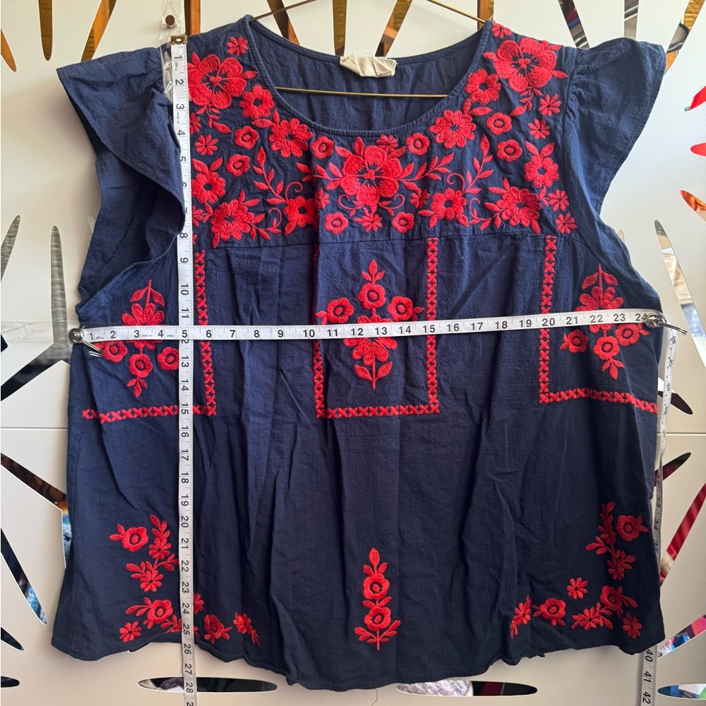 Savanna Jane Floral Embroidered Blouse in Navy and Red